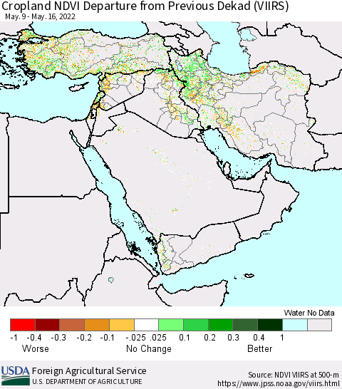 Middle East and Turkey Cropland NDVI Departure from Previous Dekad (VIIRS) Thematic Map For 5/11/2022 - 5/20/2022