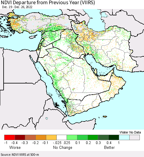 Middle East and Turkey NDVI Departure from Previous Year (VIIRS) Thematic Map For 12/19/2022 - 12/26/2022