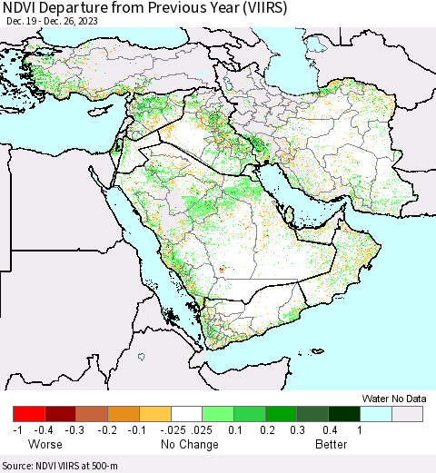 Middle East and Turkey NDVI Departure from Previous Year (VIIRS) Thematic Map For 12/19/2023 - 12/26/2023