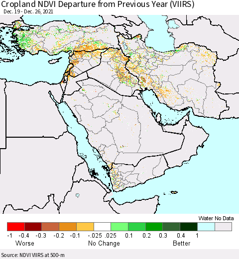 Middle East and Turkey Cropland NDVI Departure from Previous Year (VIIRS) Thematic Map For 12/19/2021 - 12/26/2021