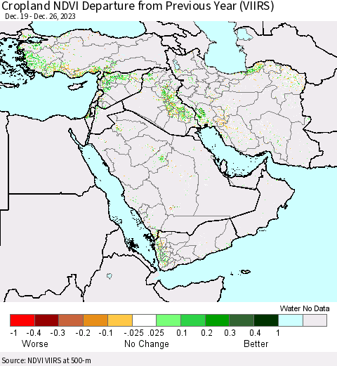 Middle East and Turkey Cropland NDVI Departure from Previous Year (VIIRS) Thematic Map For 12/19/2023 - 12/26/2023