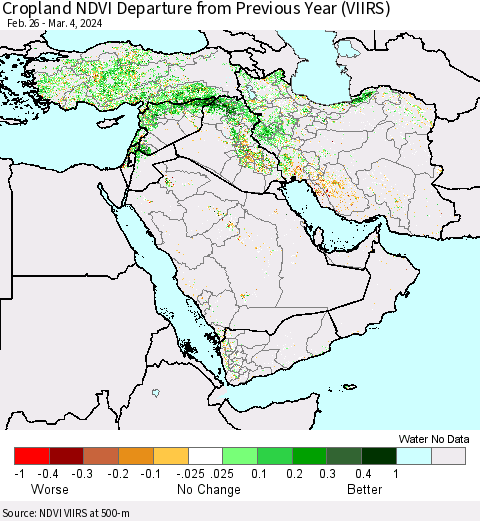 Middle East and Turkey Cropland NDVI Departure from Previous Year (VIIRS) Thematic Map For 2/26/2024 - 3/4/2024