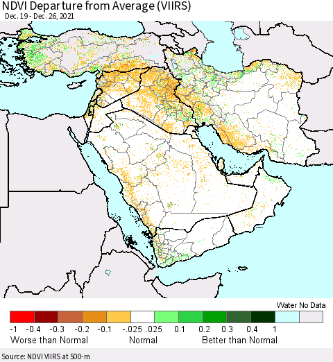 Middle East and Turkey NDVI Departure from Average (VIIRS) Thematic Map For 12/19/2021 - 12/26/2021