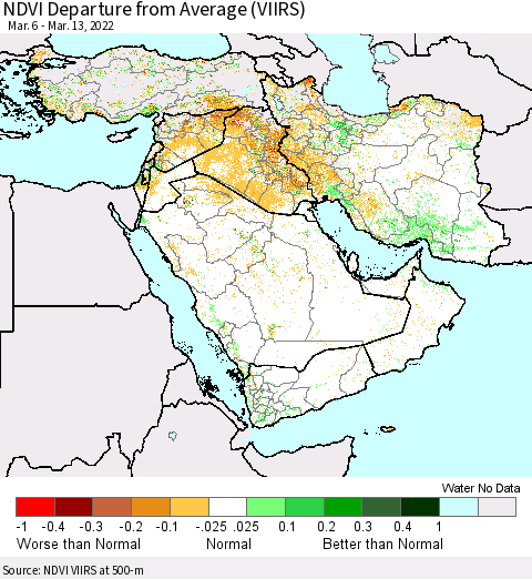 Middle East and Turkey NDVI Departure from Average (VIIRS) Thematic Map For 3/6/2022 - 3/13/2022
