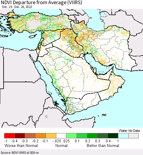 Middle East and Turkey NDVI Departure from Average (VIIRS) Thematic Map For 12/19/2022 - 12/26/2022