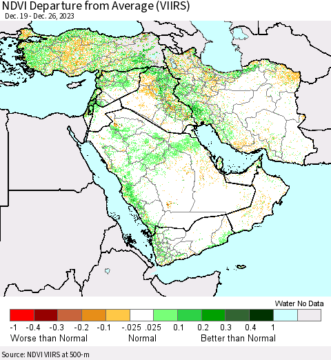 Middle East and Turkey NDVI Departure from Average (VIIRS) Thematic Map For 12/19/2023 - 12/26/2023