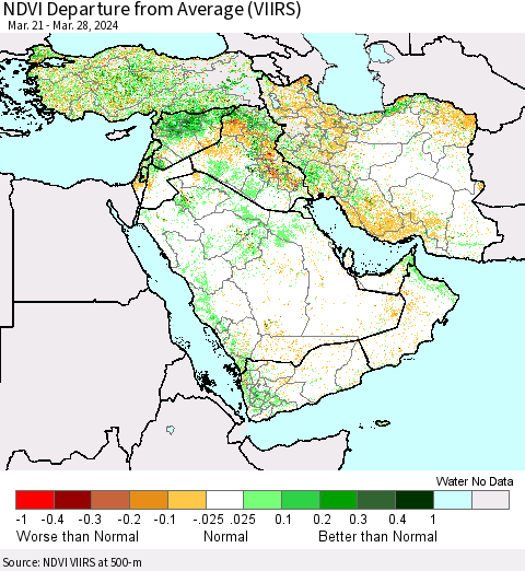 Middle East and Turkey NDVI Departure from Average (VIIRS) Thematic Map For 3/21/2024 - 3/28/2024
