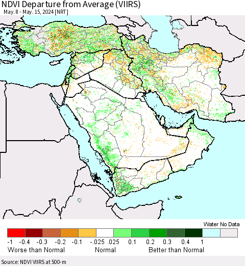 Middle East and Turkey NDVI Departure from Average (VIIRS) Thematic Map For 5/8/2024 - 5/15/2024