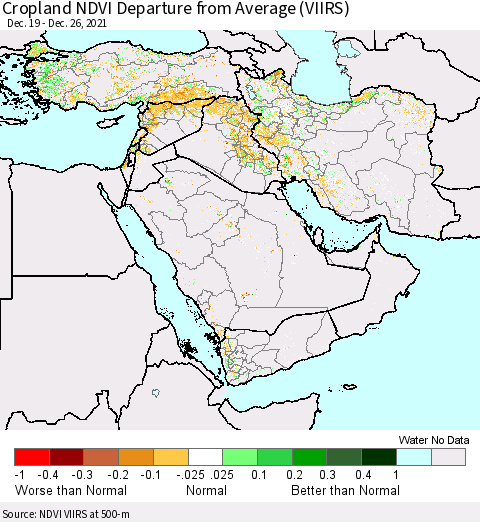 Middle East and Turkey Cropland NDVI Departure from Average (VIIRS) Thematic Map For 12/19/2021 - 12/26/2021