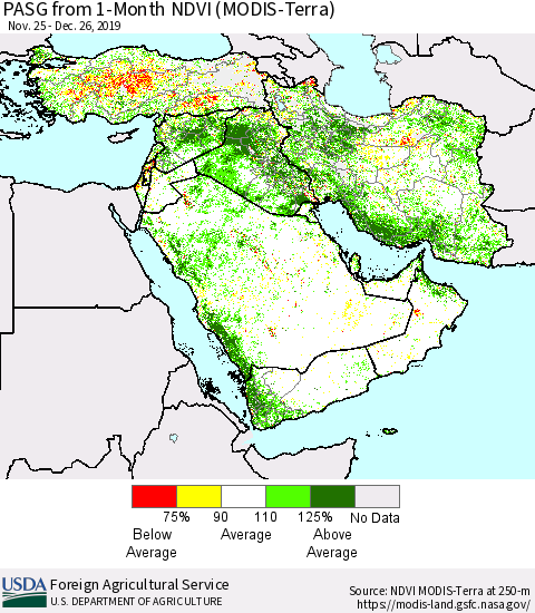 Middle East and Turkey PASG from 1-Month NDVI (Terra-MODIS) Thematic Map For 12/21/2019 - 12/31/2019