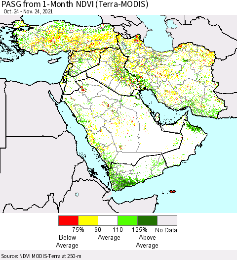 Middle East and Turkey PASG from 1-Month NDVI (Terra-MODIS) Thematic Map For 11/17/2021 - 11/24/2021