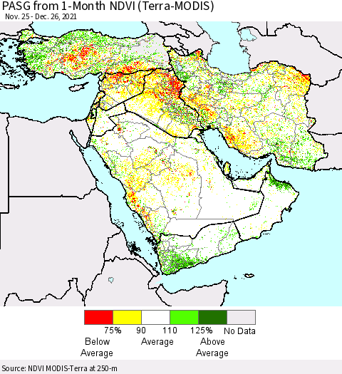 Middle East and Turkey PASG from 1-Month NDVI (Terra-MODIS) Thematic Map For 12/19/2021 - 12/26/2021