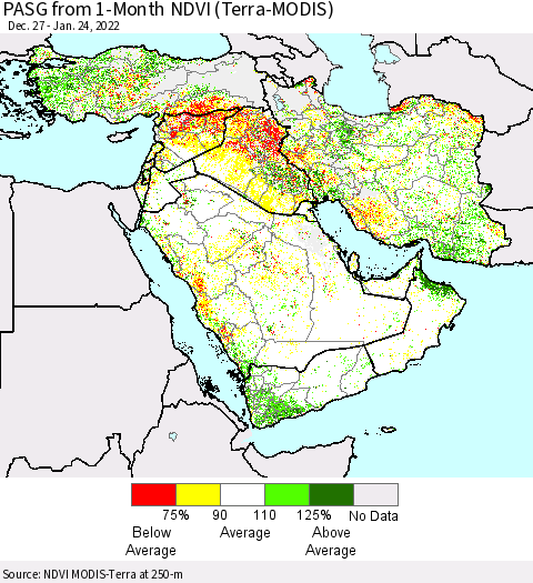 Middle East and Turkey PASG from 1-Month NDVI (Terra-MODIS) Thematic Map For 1/17/2022 - 1/24/2022