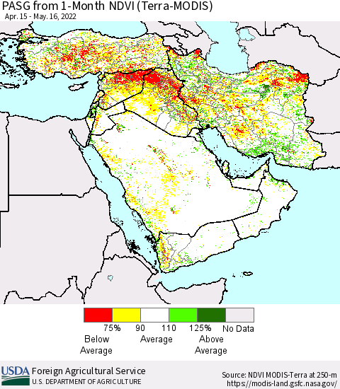 Middle East and Turkey PASG from 1-Month NDVI (Terra-MODIS) Thematic Map For 5/11/2022 - 5/20/2022