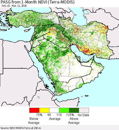 Middle East and Turkey PASG from 1-Month NDVI (Terra-MODIS) Thematic Map For 3/5/2024 - 3/12/2024