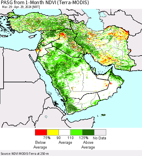 Middle East and Turkey PASG from 1-Month NDVI (Terra-MODIS) Thematic Map For 4/22/2024 - 4/29/2024