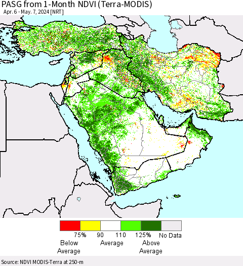 Middle East and Turkey PASG from 1-Month NDVI (Terra-MODIS) Thematic Map For 4/30/2024 - 5/7/2024