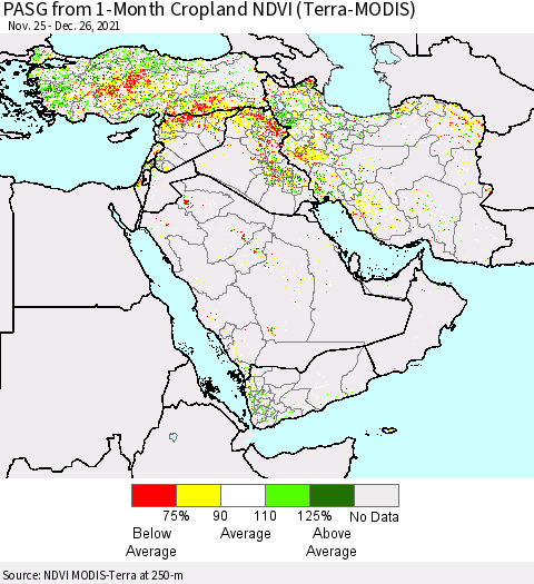 Middle East and Turkey PASG from 1-Month Cropland NDVI (Terra-MODIS) Thematic Map For 12/19/2021 - 12/26/2021