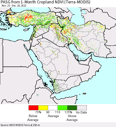 Middle East and Turkey PASG from 1-Month Cropland NDVI (Terra-MODIS) Thematic Map For 12/19/2022 - 12/26/2022