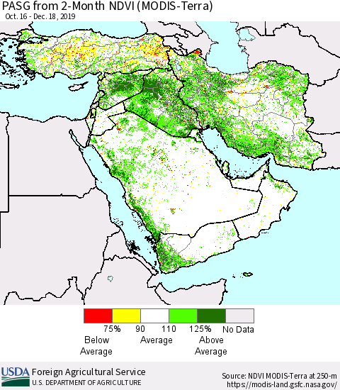 Middle East and Turkey PASG from 2-Month NDVI (Terra-MODIS) Thematic Map For 12/11/2019 - 12/20/2019