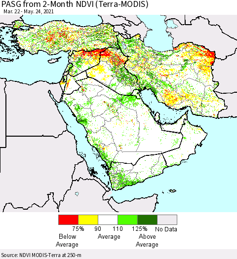 Middle East and Turkey PASG from 2-Month NDVI (Terra-MODIS) Thematic Map For 5/17/2021 - 5/24/2021