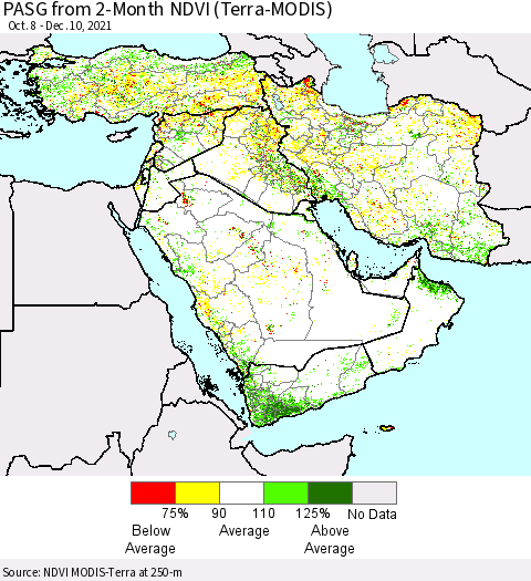 Middle East and Turkey PASG from 2-Month NDVI (Terra-MODIS) Thematic Map For 12/3/2021 - 12/10/2021