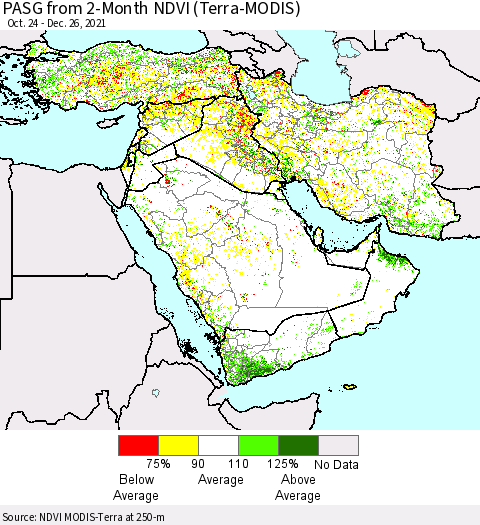 Middle East and Turkey PASG from 2-Month NDVI (Terra-MODIS) Thematic Map For 12/19/2021 - 12/26/2021