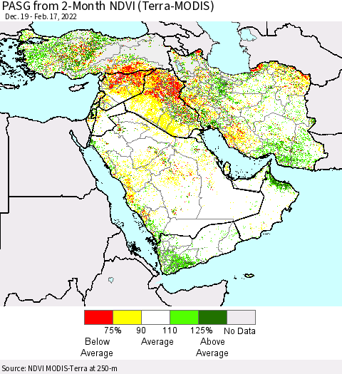 Middle East and Turkey PASG from 2-Month NDVI (Terra-MODIS) Thematic Map For 2/10/2022 - 2/17/2022
