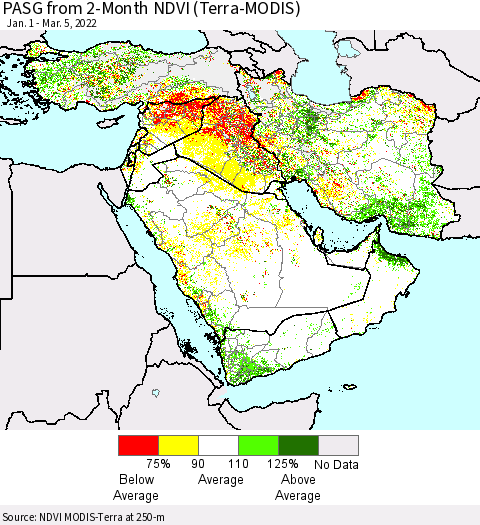 Middle East and Turkey PASG from 2-Month NDVI (Terra-MODIS) Thematic Map For 2/26/2022 - 3/5/2022
