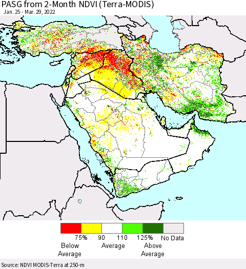 Middle East and Turkey PASG from 2-Month NDVI (Terra-MODIS) Thematic Map For 3/22/2022 - 3/29/2022