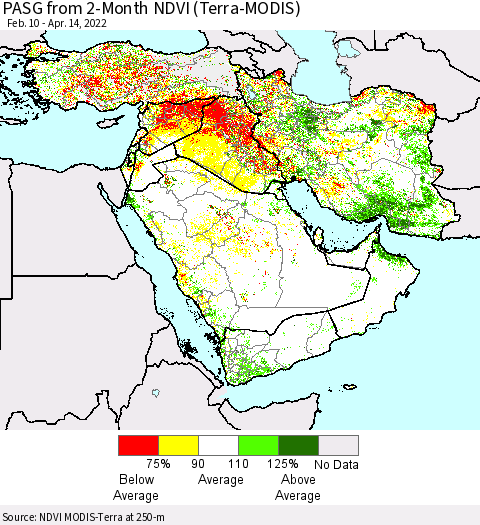 Middle East and Turkey PASG from 2-Month NDVI (Terra-MODIS) Thematic Map For 4/7/2022 - 4/14/2022