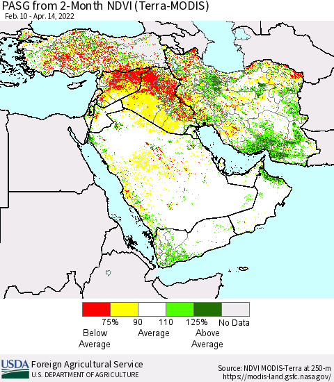 Middle East and Turkey PASG from 2-Month NDVI (Terra-MODIS) Thematic Map For 4/11/2022 - 4/20/2022
