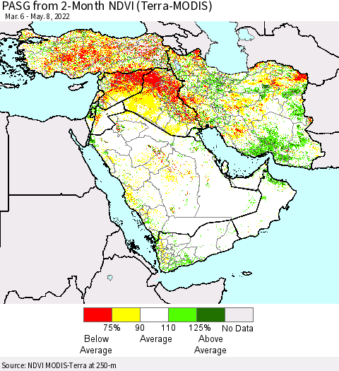 Middle East and Turkey PASG from 2-Month NDVI (Terra-MODIS) Thematic Map For 5/1/2022 - 5/8/2022