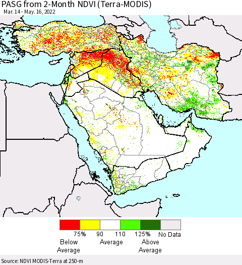 Middle East and Turkey PASG from 2-Month NDVI (Terra-MODIS) Thematic Map For 5/9/2022 - 5/16/2022