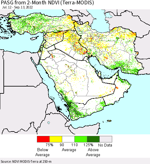 Middle East and Turkey PASG from 2-Month NDVI (Terra-MODIS) Thematic Map For 9/6/2022 - 9/13/2022
