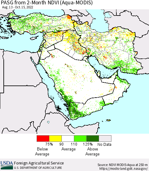 Middle East and Turkey PASG from 2-Month NDVI (Terra-MODIS) Thematic Map For 10/11/2022 - 10/20/2022