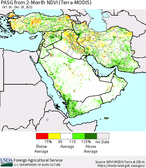 Middle East and Turkey PASG from 2-Month NDVI (Terra-MODIS) Thematic Map For 12/11/2022 - 12/20/2022