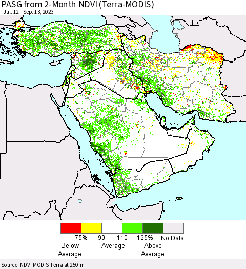 Middle East and Turkey PASG from 2-Month NDVI (Terra-MODIS) Thematic Map For 9/6/2023 - 9/13/2023