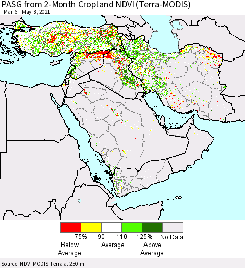 Middle East and Turkey PASG from 2-Month Cropland NDVI (Terra-MODIS) Thematic Map For 5/1/2021 - 5/8/2021