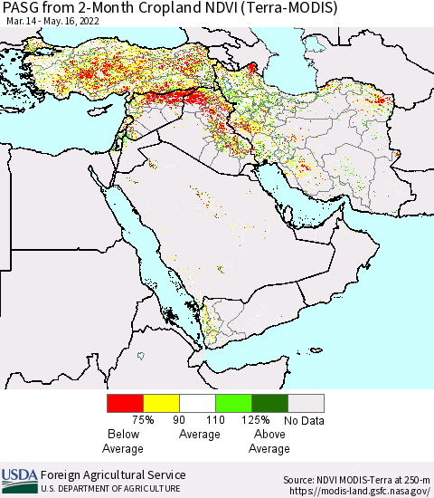 Middle East and Turkey PASG from 2-Month Cropland NDVI (Terra-MODIS) Thematic Map For 5/11/2022 - 5/20/2022