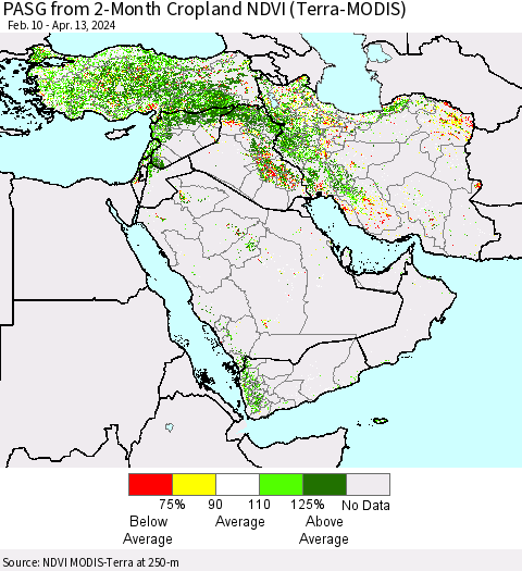Middle East and Turkey PASG from 2-Month Cropland NDVI (Terra-MODIS) Thematic Map For 4/6/2024 - 4/13/2024