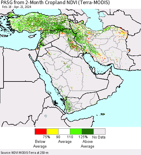 Middle East and Turkey PASG from 2-Month Cropland NDVI (Terra-MODIS) Thematic Map For 4/14/2024 - 4/21/2024