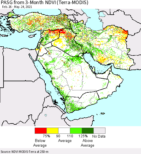 Middle East and Turkey PASG from 3-Month NDVI (Terra-MODIS) Thematic Map For 5/17/2021 - 5/24/2021