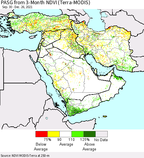 Middle East and Turkey PASG from 3-Month NDVI (Terra-MODIS) Thematic Map For 12/19/2021 - 12/26/2021