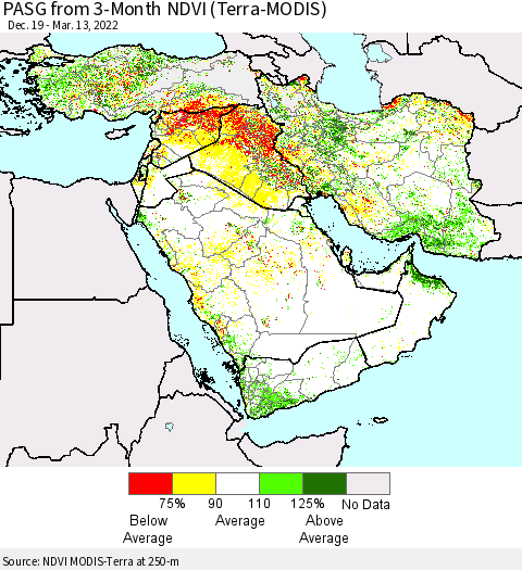 Middle East and Turkey PASG from 3-Month NDVI (Terra-MODIS) Thematic Map For 3/6/2022 - 3/13/2022