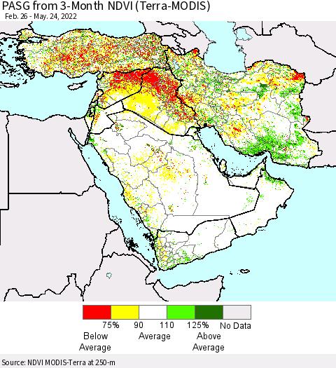 Middle East and Turkey PASG from 3-Month NDVI (Terra-MODIS) Thematic Map For 5/17/2022 - 5/24/2022