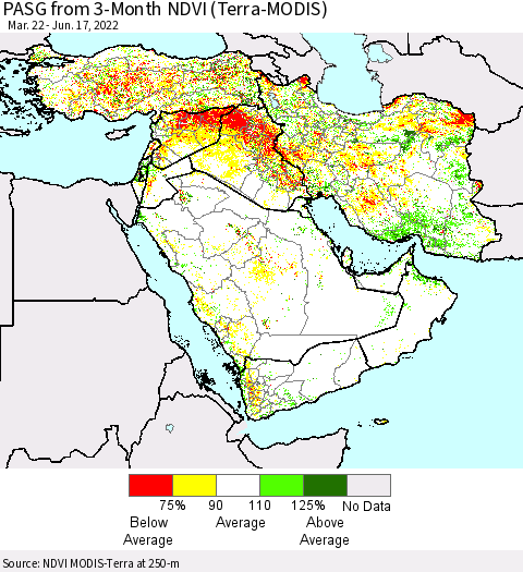 Middle East and Turkey PASG from 3-Month NDVI (Terra-MODIS) Thematic Map For 6/10/2022 - 6/17/2022