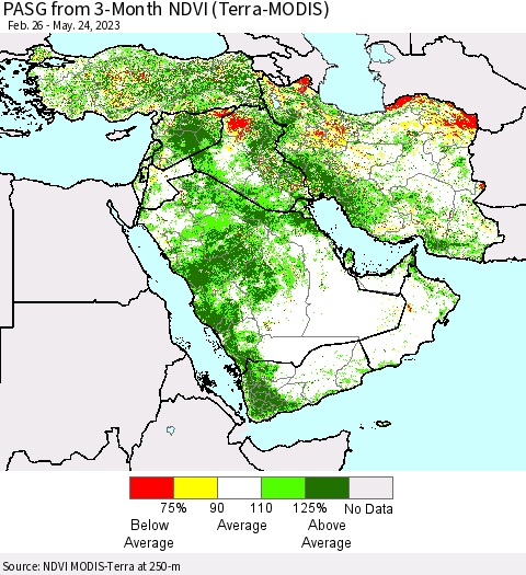 Middle East and Turkey PASG from 3-Month NDVI (Terra-MODIS) Thematic Map For 5/17/2023 - 5/24/2023