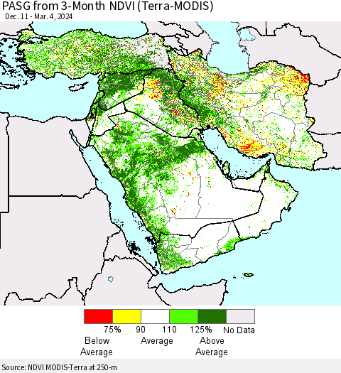 Middle East and Turkey PASG from 3-Month NDVI (Terra-MODIS) Thematic Map For 2/26/2024 - 3/4/2024