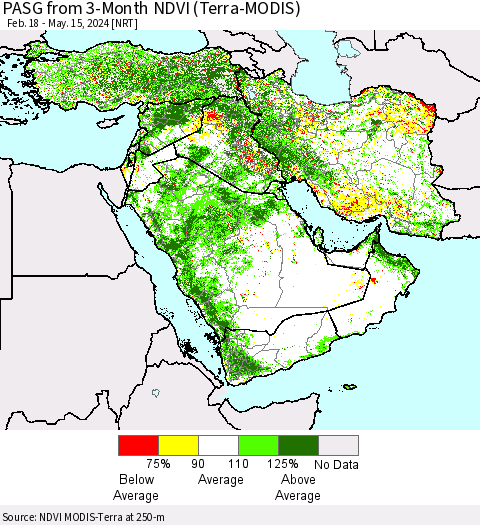 Middle East and Turkey PASG from 3-Month NDVI (Terra-MODIS) Thematic Map For 5/8/2024 - 5/15/2024